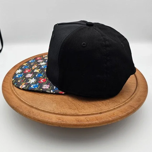 Sonic the Hedgehog SEGA Snapback Hat Character Collage Brim Black Blue Gamer Cap - Picture 2 of 9